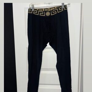 Versace Black Leggings with Gold Greek Key Waist
